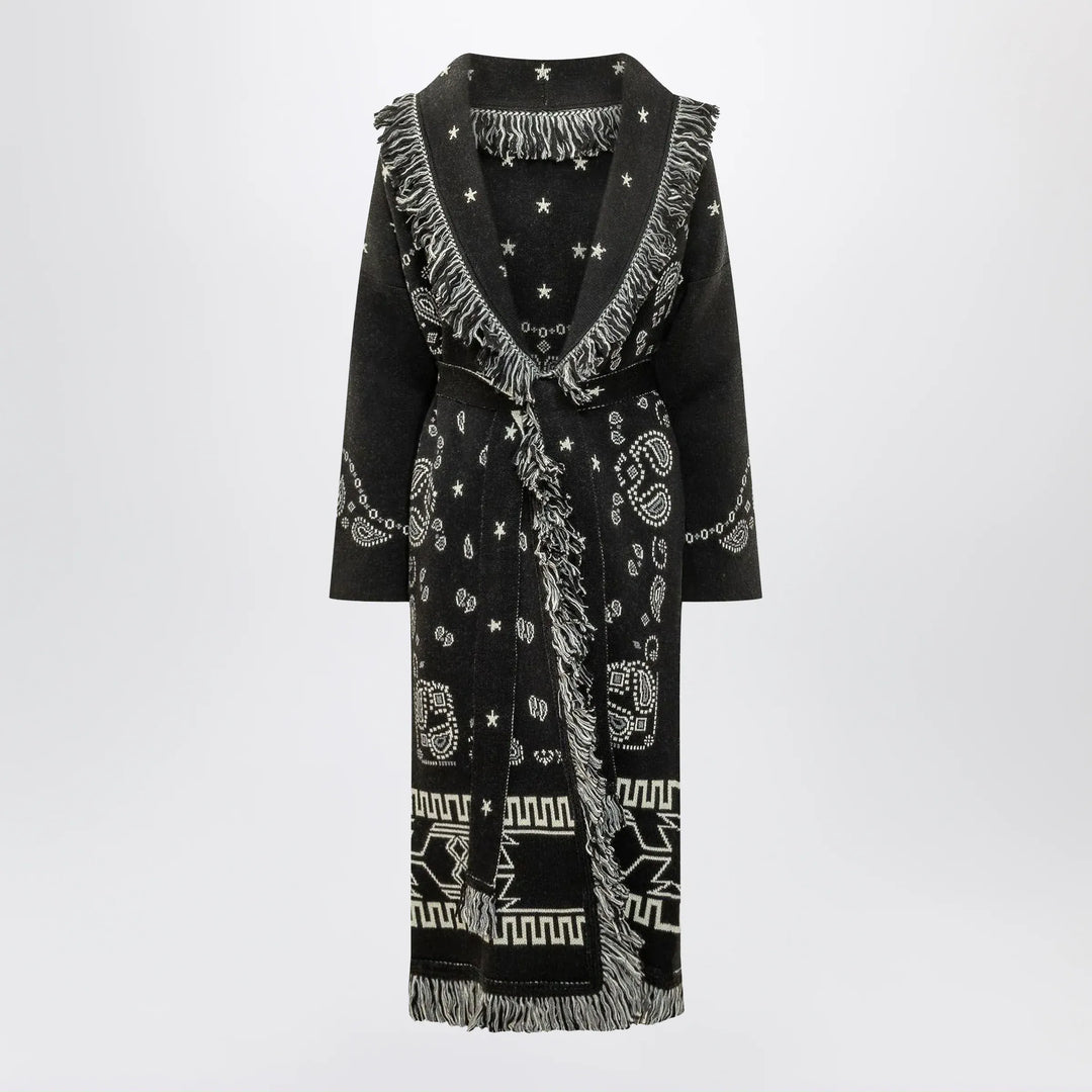 Alanui - Black long Bandana jacquard cardigan Brand Apparel &amp; Accessories > Clothing > Shirts &amp; Tops M
