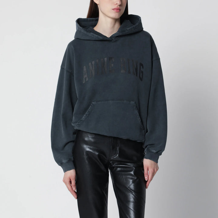 ANINE BING - Black washed hoodie with distressing Brand Apparel &amp; Accessories > Clothing > Shirts &amp; Tops