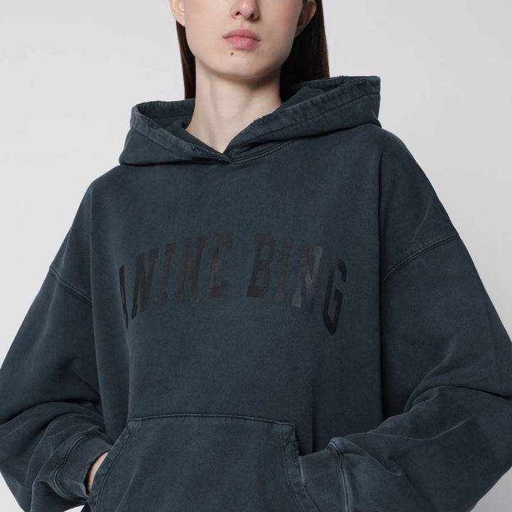 ANINE BING - Black washed hoodie with distressing Brand Apparel &amp; Accessories > Clothing > Shirts &amp; Tops