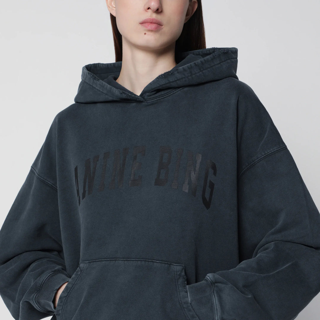 ANINE BING - Black washed hoodie with distressing Brand Apparel &amp; Accessories > Clothing > Shirts &amp; Tops