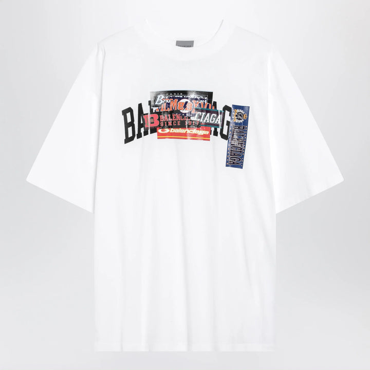 Balenciaga - Bumper Stickers medium-fit cotton T-shirt in white Brand Apparel &amp; Accessories > Clothing > Shirts &amp; Tops S