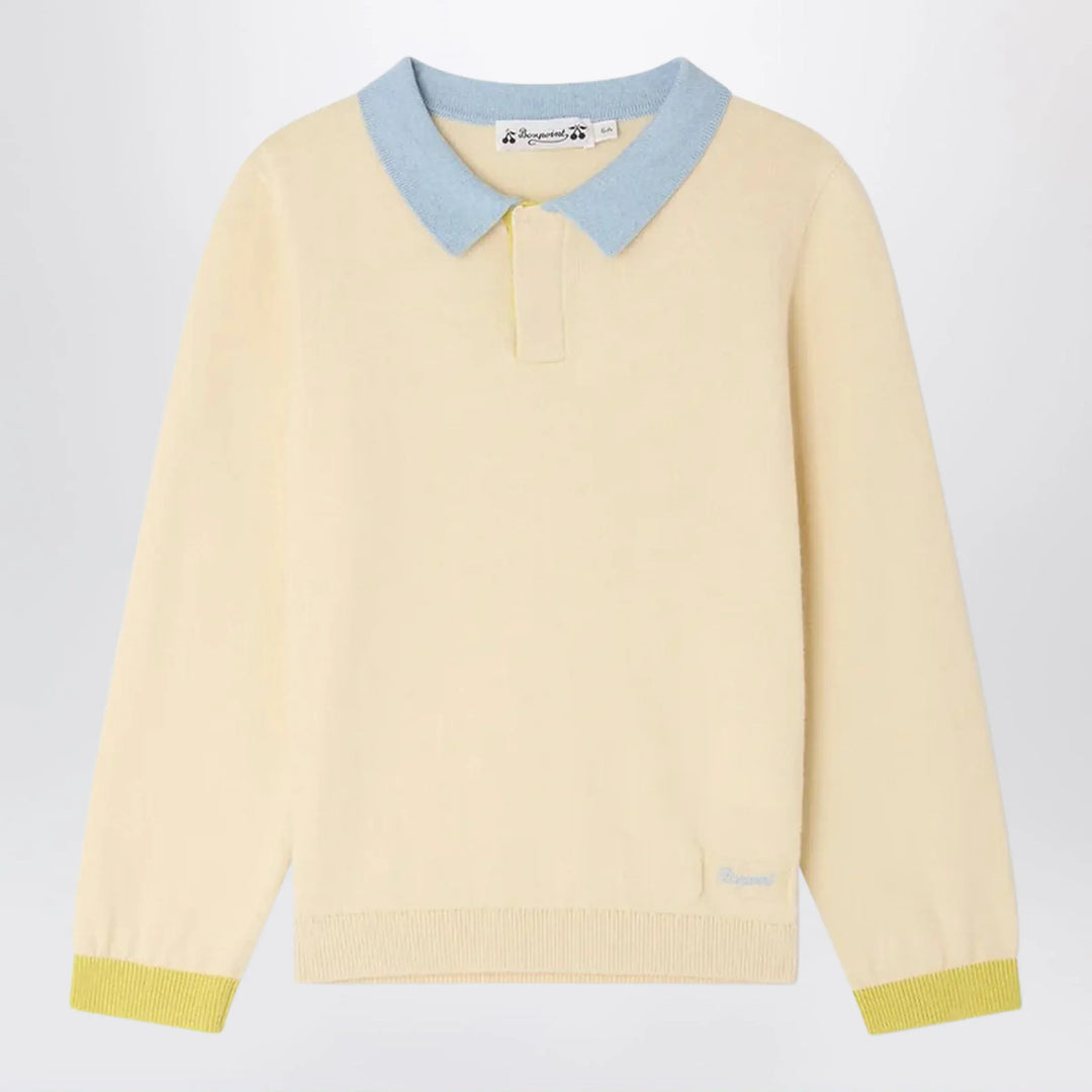 Bonpoint - Mae polo in écru cotton and cashmere Brand Apparel &amp; Accessories > Clothing > Shirts &amp; Tops 4Y