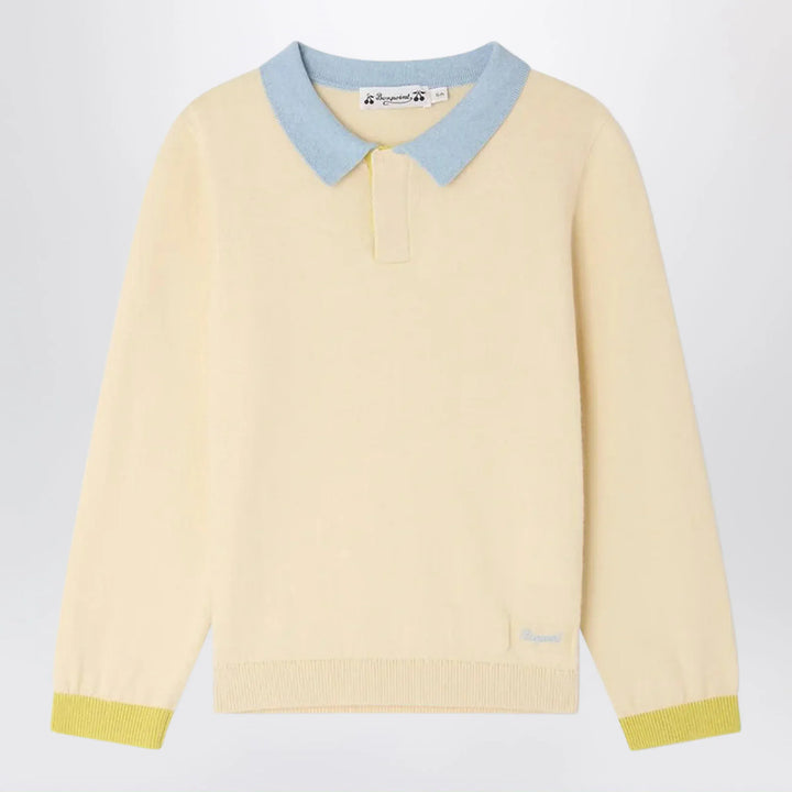 Bonpoint - Mae polo in écru cotton and cashmere Brand Apparel &amp; Accessories > Clothing > Shirts &amp; Tops 4Y