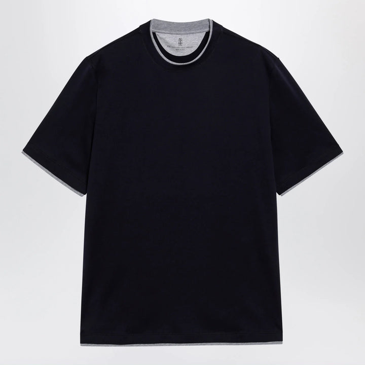 Brunello Cucinelli - Crew-neck cotton jersey T-shirt with faux layering, cobalt Brand Apparel &amp; Accessories > Clothing > Shirts &amp; Tops