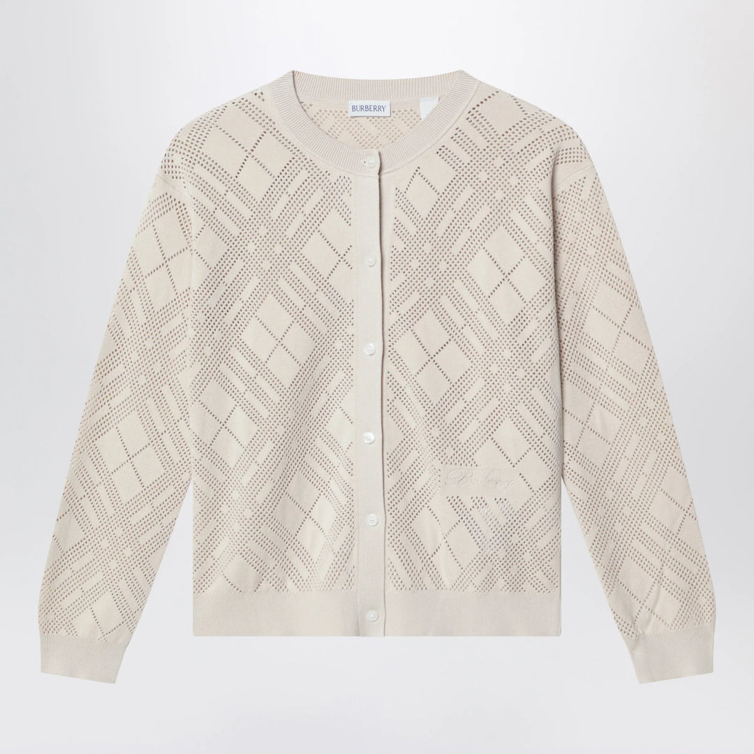 Burberry - Openwork cotton cardigan in light beige Brand Apparel & Accessories > Clothing > Shirts & Tops 4Y