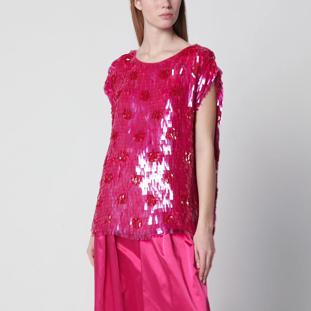 Dries Van Noten - Fuchsia silk top with sequins Brand Apparel & Accessories > Clothing > Shirts & Tops 36  FR