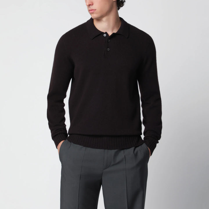 Drumohr - Brown wool polo sweater Brand Apparel &amp; Accessories > Clothing > Shirts &amp; Tops 46 IT