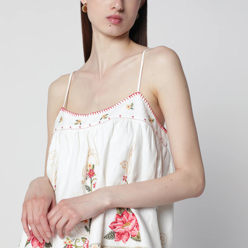 FARM Rio - Linen-blend top with floral embroidery Brand Apparel & Accessories > Clothing > Shirts & Tops