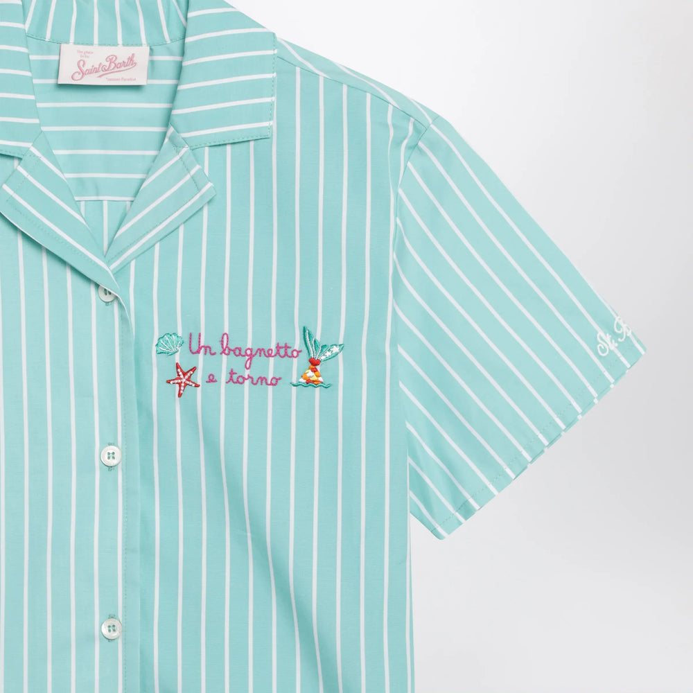 MC2 Saint Barth - Aqua green striped cotton shirt Brand Apparel & Accessories > Clothing > Shirts & Tops