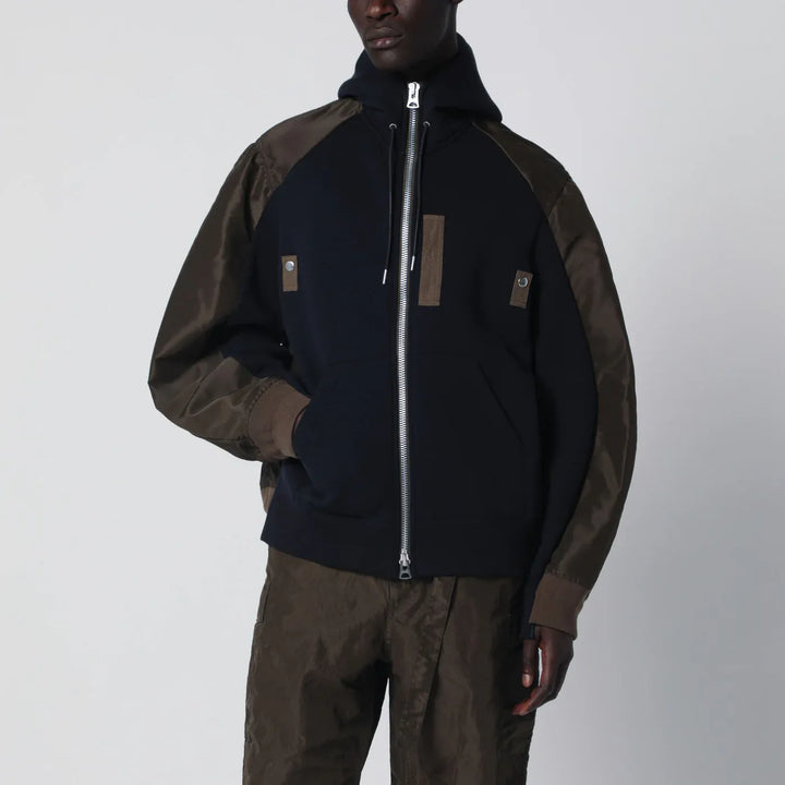 Sacai - Navy/kakhi cotton-blend hoodie Brand Apparel &amp; Accessories > Clothing > Shirts &amp; Tops 3
