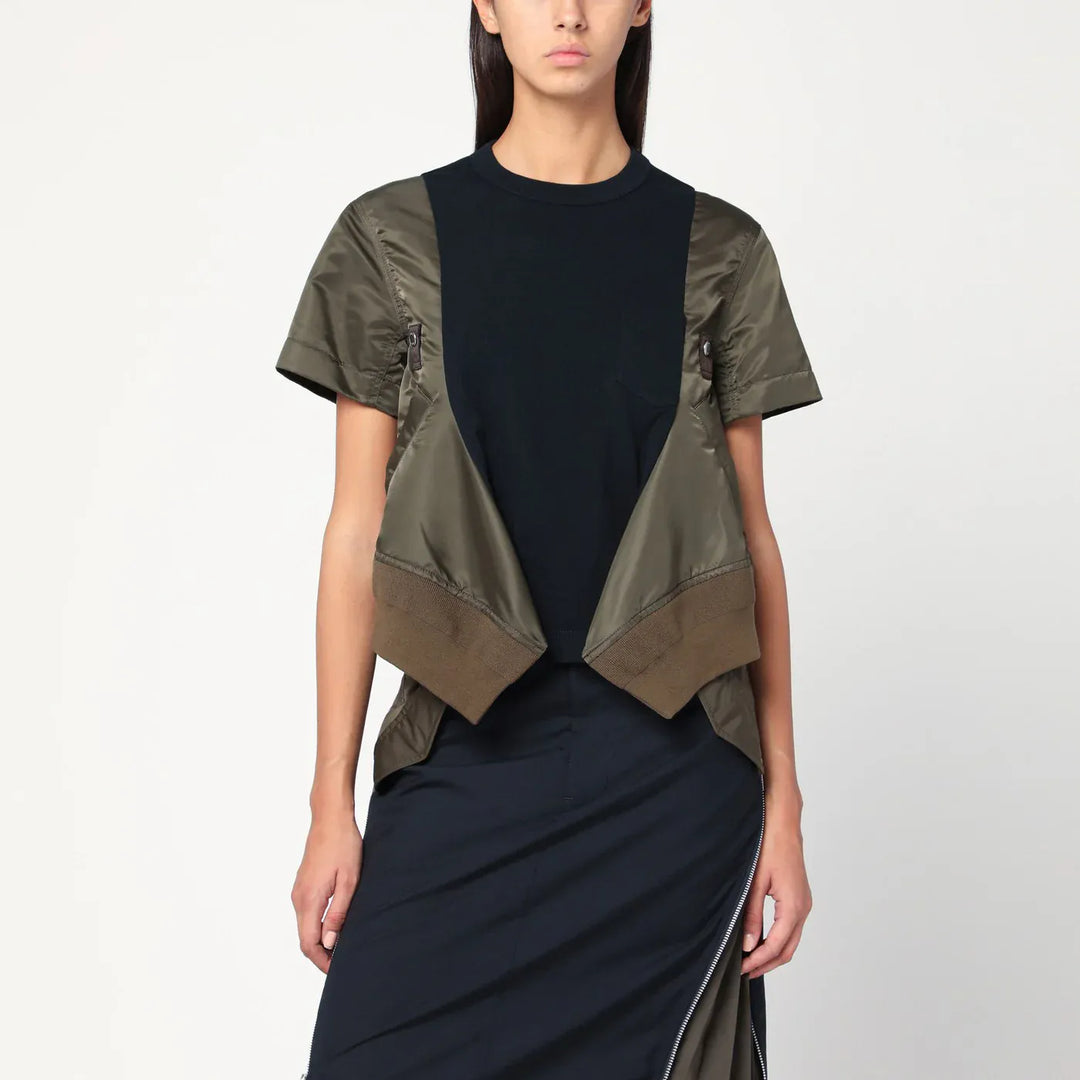 Sacai - Navy/kaki cotton and nylon T-shirt Brand Apparel & Accessories > Clothing > Shirts & Tops 2