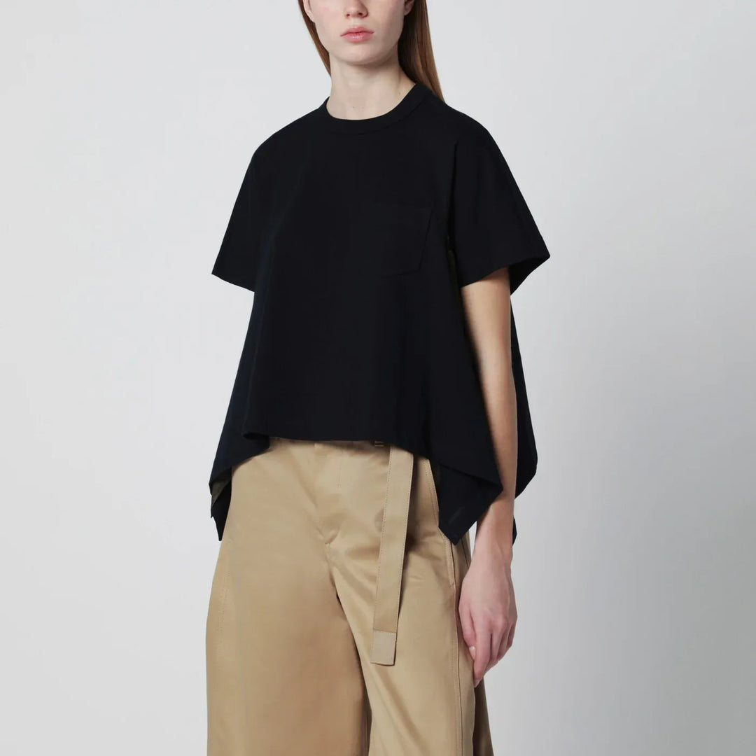 Sacai - Navy/khaki draped-hem T-shirt Brand Apparel & Accessories > Clothing > Shirts & Tops 1