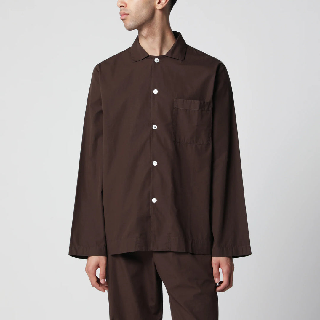 Tekla - Brown cotton pajama shirt Brand Apparel & Accessories > Clothing > Shirts & Tops S