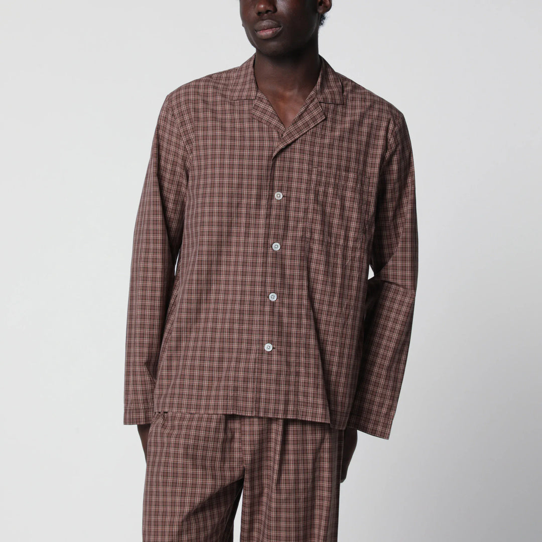 Tekla - Serra-colored cotton pajama shirt with check pattern Brand Apparel & Accessories > Clothing > Shirts & Tops S