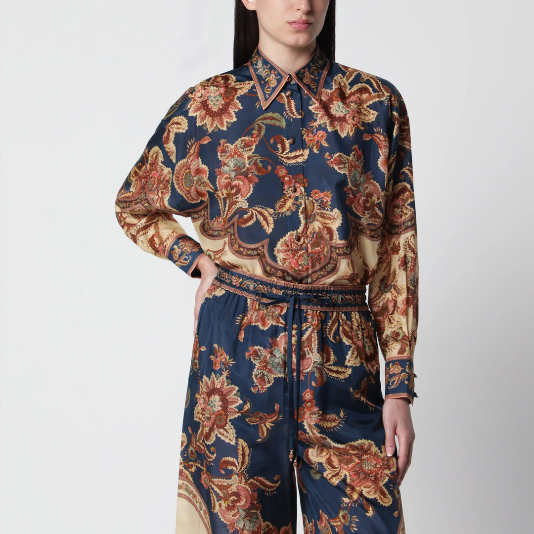 ZIMMERMANN - Aster Relaxed navy Jacobean shirt Brand Apparel & Accessories > Clothing > Shirts & Tops 1