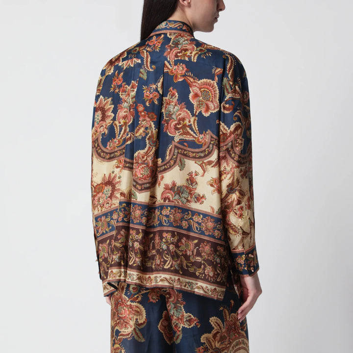 ZIMMERMANN - Aster Relaxed navy Jacobean shirt Brand Apparel &amp; Accessories > Clothing > Shirts &amp; Tops