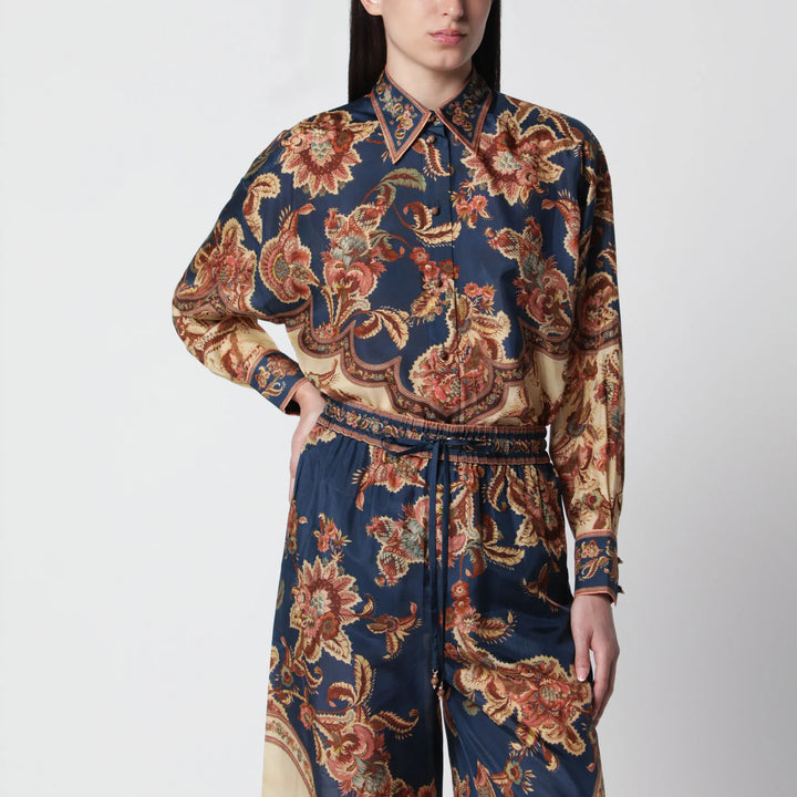 ZIMMERMANN - Aster Relaxed navy Jacobean shirt Brand Apparel &amp; Accessories > Clothing > Shirts &amp; Tops