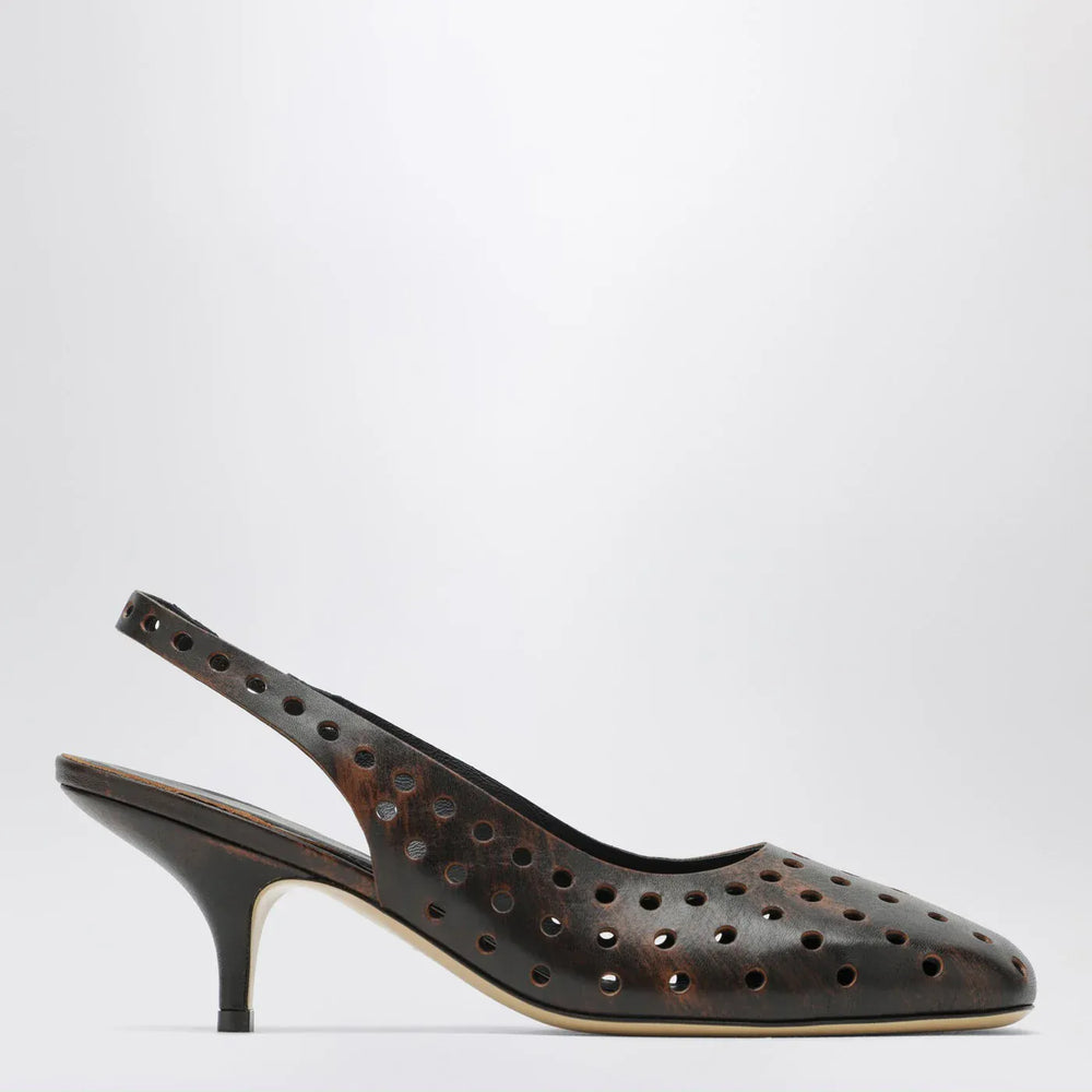 Dries Van Noten - Brown aged leather perforated slingback shoes Brand Apparel & Accessories 36 IT