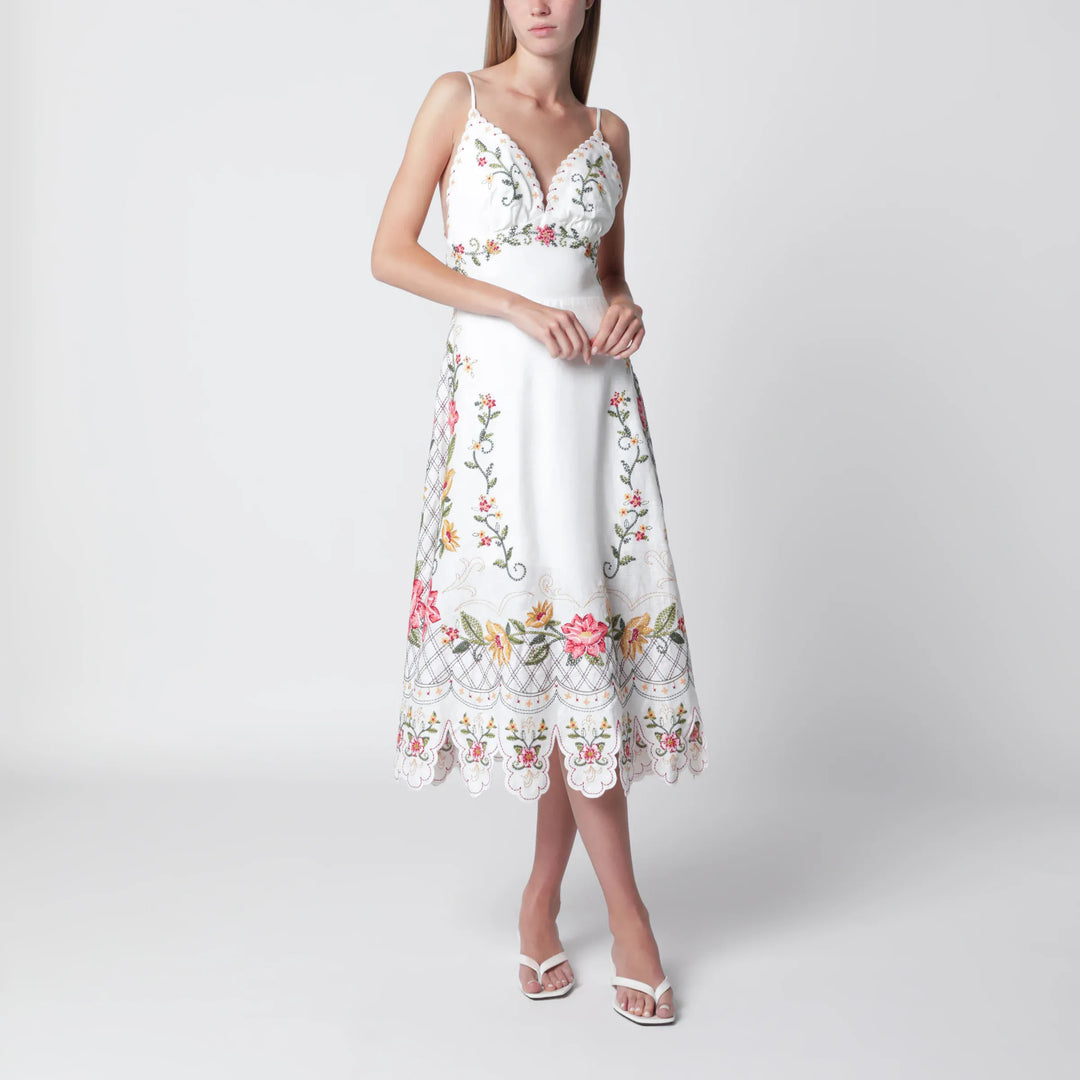 FARM Rio - Ivory midi dress with floral embroidery Brand Apparel &amp; Accessories