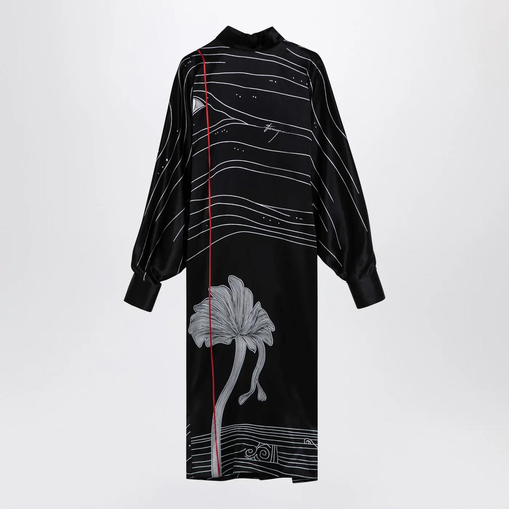 Ferragamo - Black silk satin midi dress Brand Apparel & Accessories M