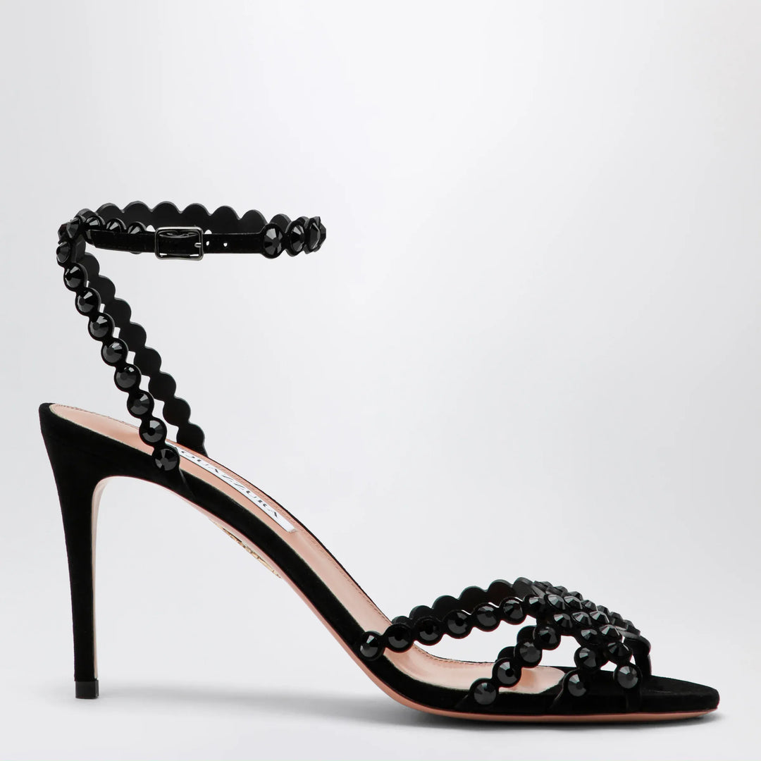 Aquazzura - Tequila black sandals in suede with crystals Brand Apparel & Accessories > Shoes