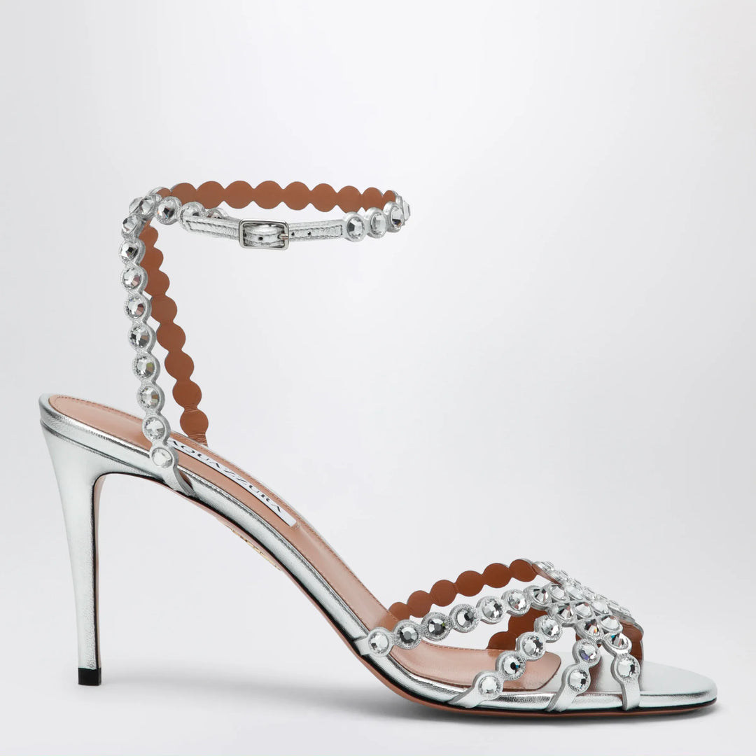 Aquazzura - Tequila silver sandals in metallic leather with crystals Brand Apparel & Accessories > Shoes