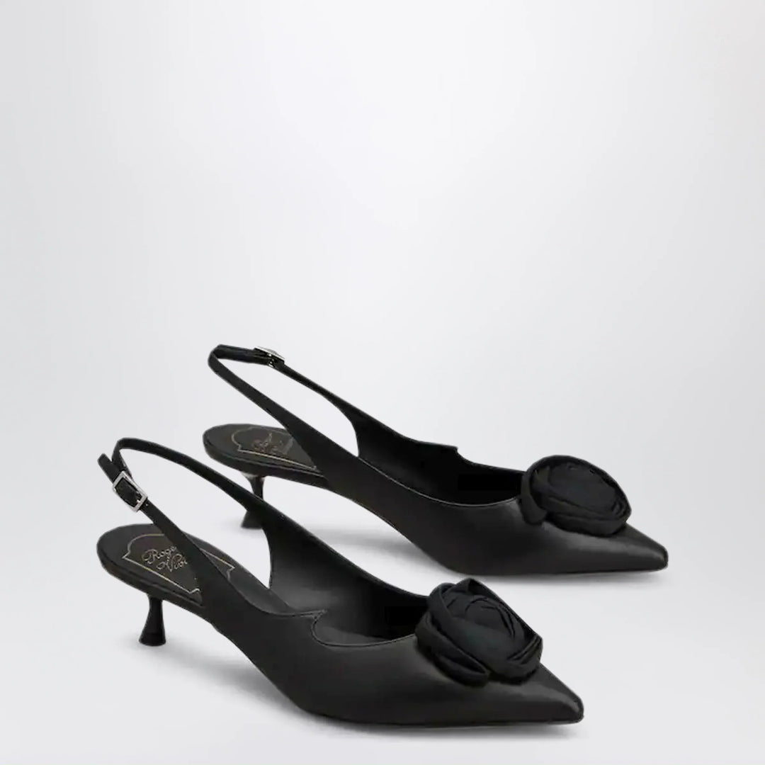 ROGER VIVIER - Rose Vivier Slingback Pumps in Black Leather Brand Apparel &amp; Accessories > Shoes