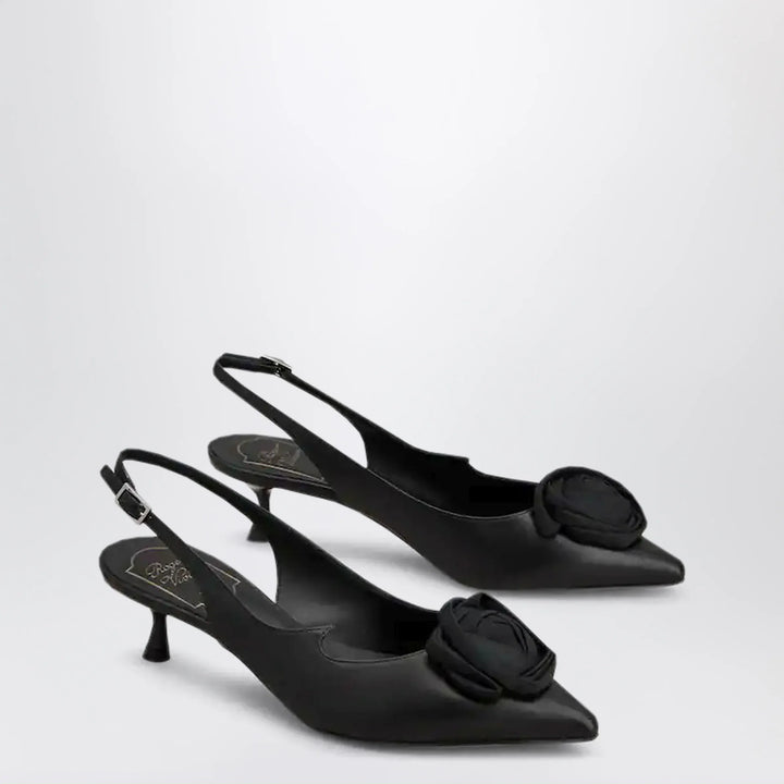 ROGER VIVIER - Rose Vivier Slingback Pumps in Black Leather Brand Apparel &amp; Accessories > Shoes