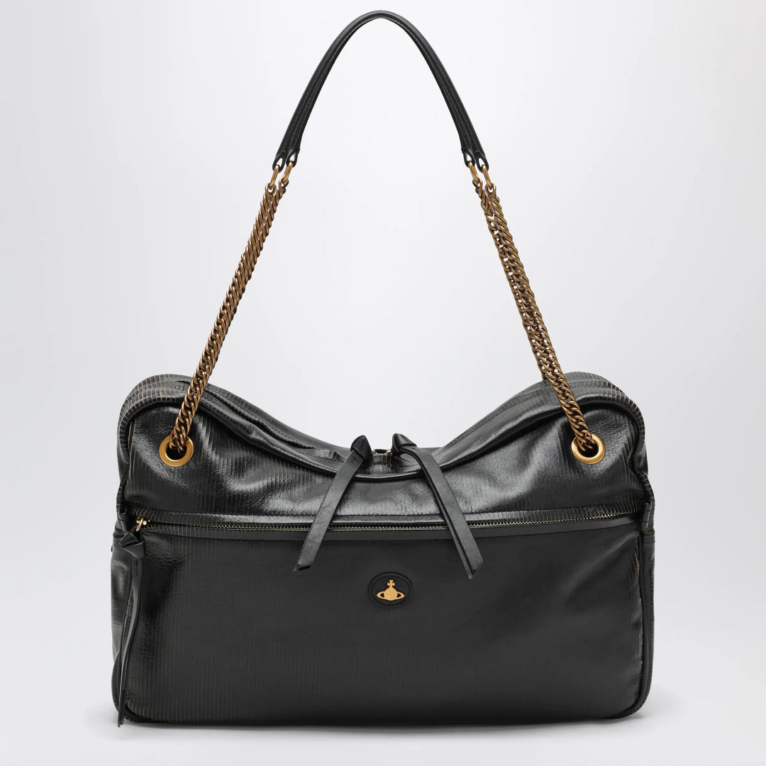 Vivienne Westwood - Dolce Large shoulder bag in textured calf leather black/beige Brand Apparel & Accessories U