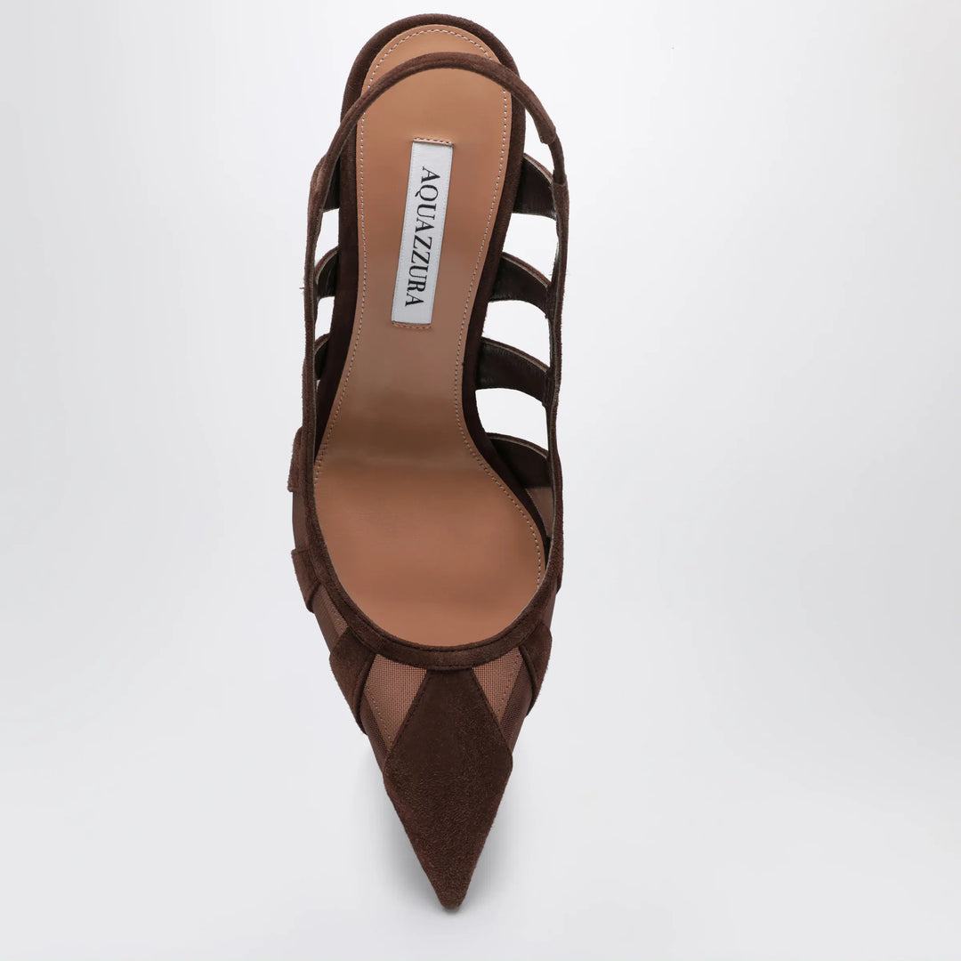 Aquazzura - Screen Slingback Pumps in Espresso Suede Brand