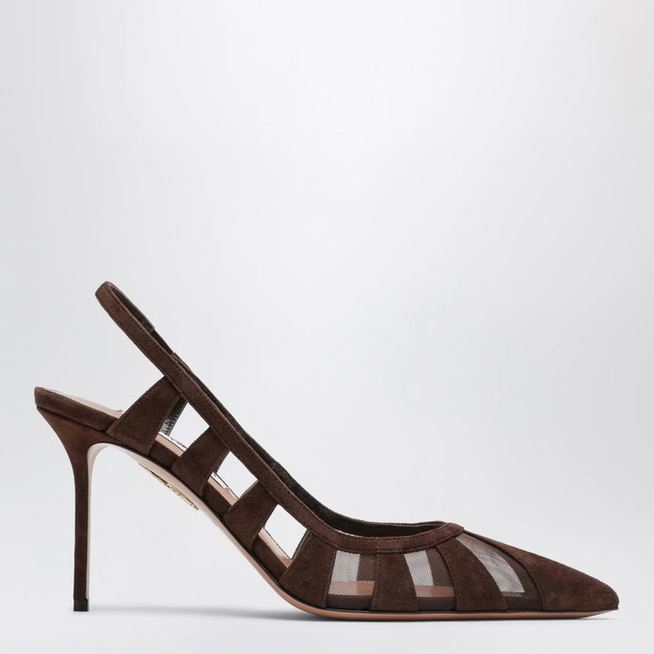 Aquazzura - Screen Slingback Pumps in Espresso Suede Brand 36 IT