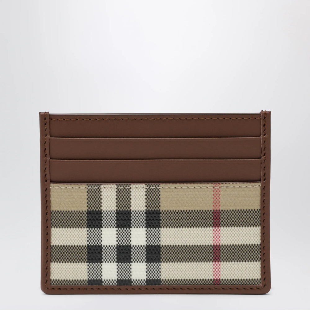 Burberry - Check credit card holder in coated cotton, beige Brand U