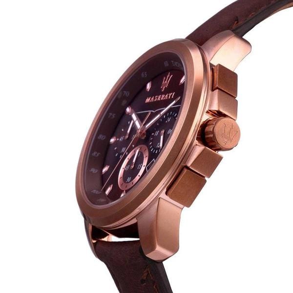 Maserati Chronograph Watches Maserati Successo 44mm Brown Watch Rose Gold Finish Maserati Successo Watch For Men's 44mm Brown Leather Strap I Rose Gold Brand