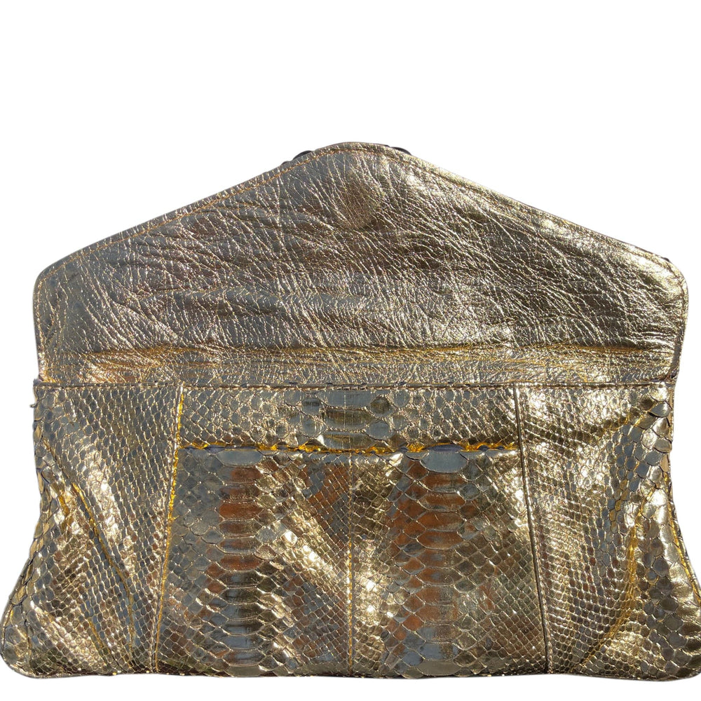 Italian Luxury Group Clutch Metallic Gold Python Clutch With Onix And Grey Mother Pearl Decoration Brand