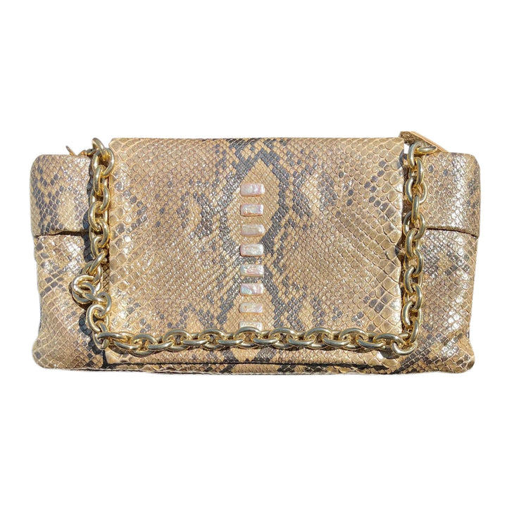 Italian Luxury Group Clutch Pearly Gold Python Clutch With Nacre&