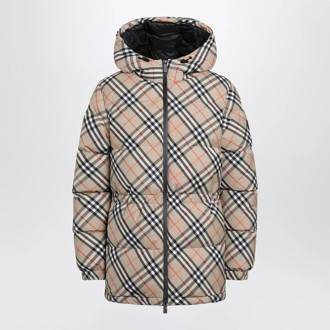 Burberry - Hooded check nylon puffer jacket in sand Brand Coats &amp; Jackets S