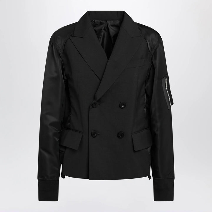 Sacai - Black double-breasted wool and nylon blend jacket Brand Coats &amp; Jackets 1
