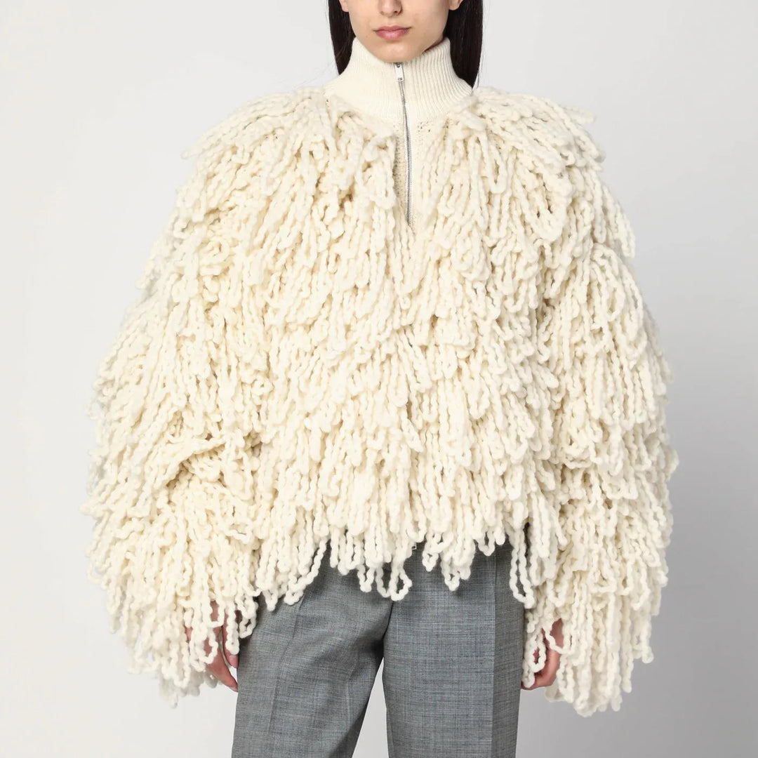 Stella McCartney - White wool bomber jacket with fringes Brand Coats &amp; Jackets M