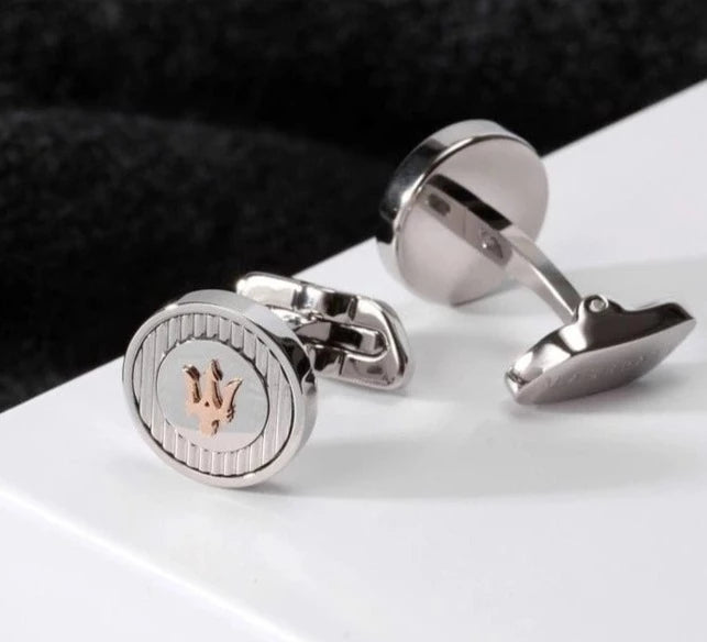 Maserati Cufflinks Maserati Leggenda Silver &amp; Rose Gold Cufflinks Brand