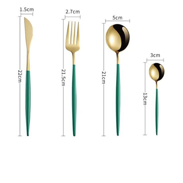 Canvas Cutlery GOLD & GREEN Golden Spot Cutlery Set of 4 Pcs Gift Box Brand