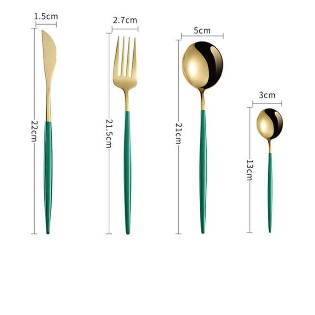 Canvas Cutlery GOLD &amp; GREEN Golden Spot Cutlery Set of 4 Pcs Gift Box Brand