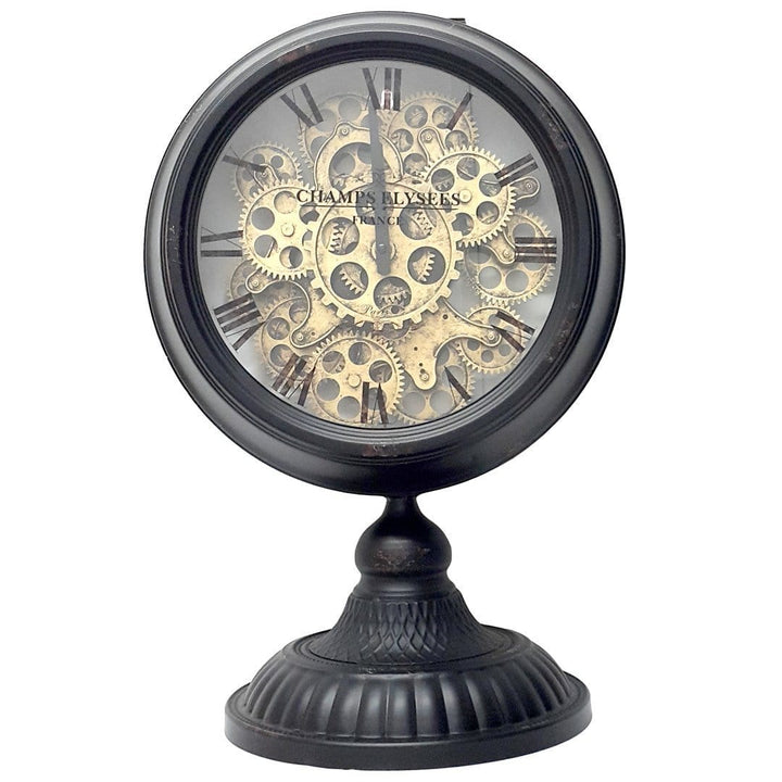 Chilli Desk & Shelf Clocks Industrial moving cogs standing clock on footed stand - black Brand
