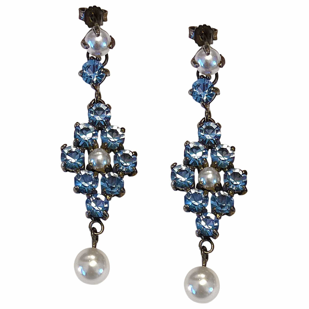 Giora Earrings Giora' Earrings with Blue Swarovski Crystal and Pearl Brand