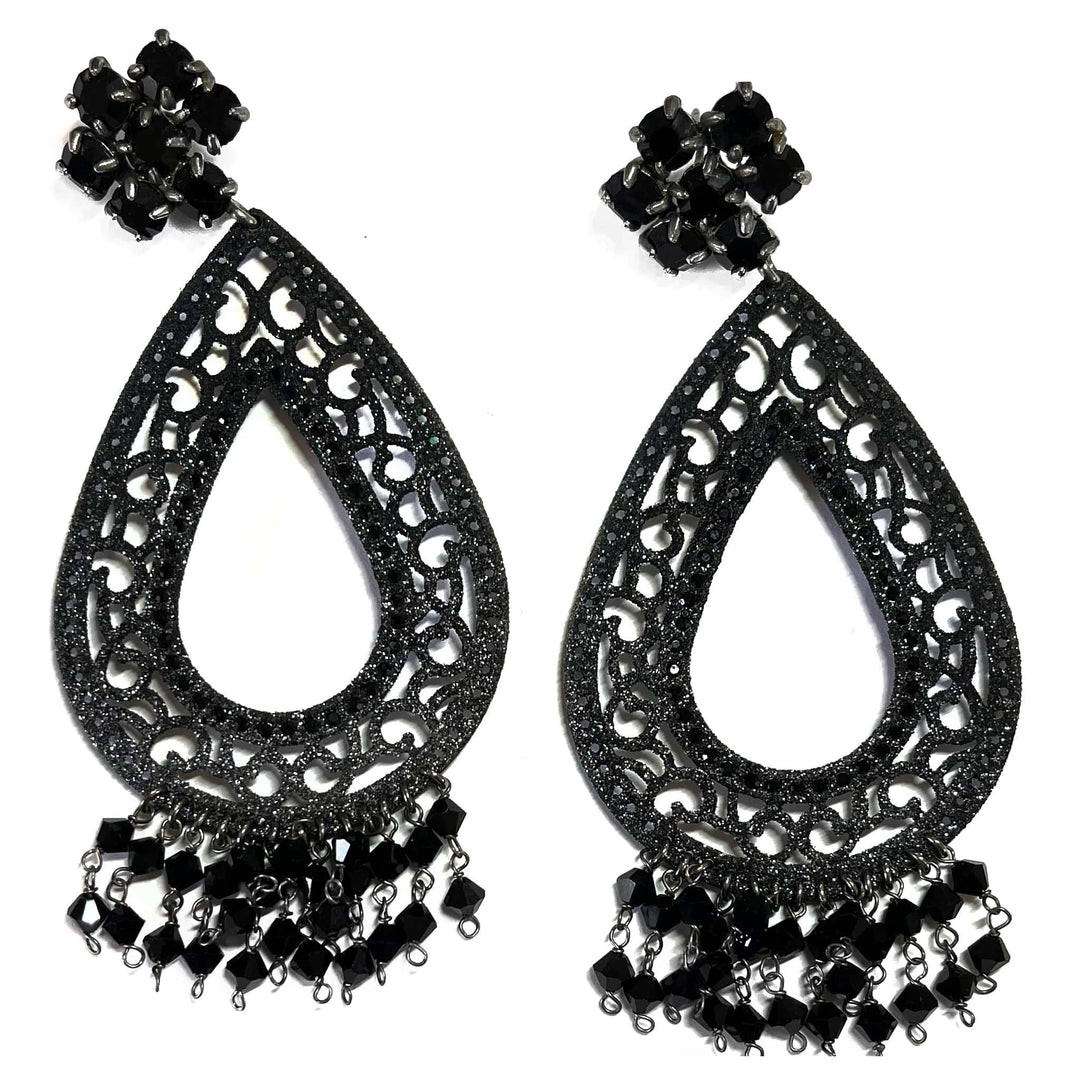 Giora Earrings Giora' Oval Earrings Black Glitter and Swarovski Crystal Brand