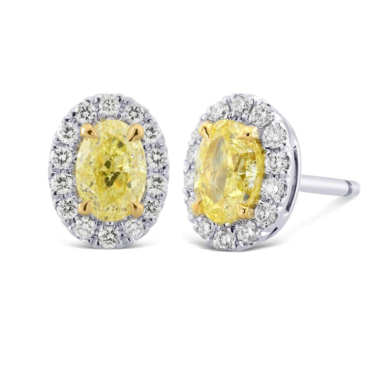 LEIBISH 1.00ct Fancy Yellow Oval Diamond Halo Earrings Brand Earrings