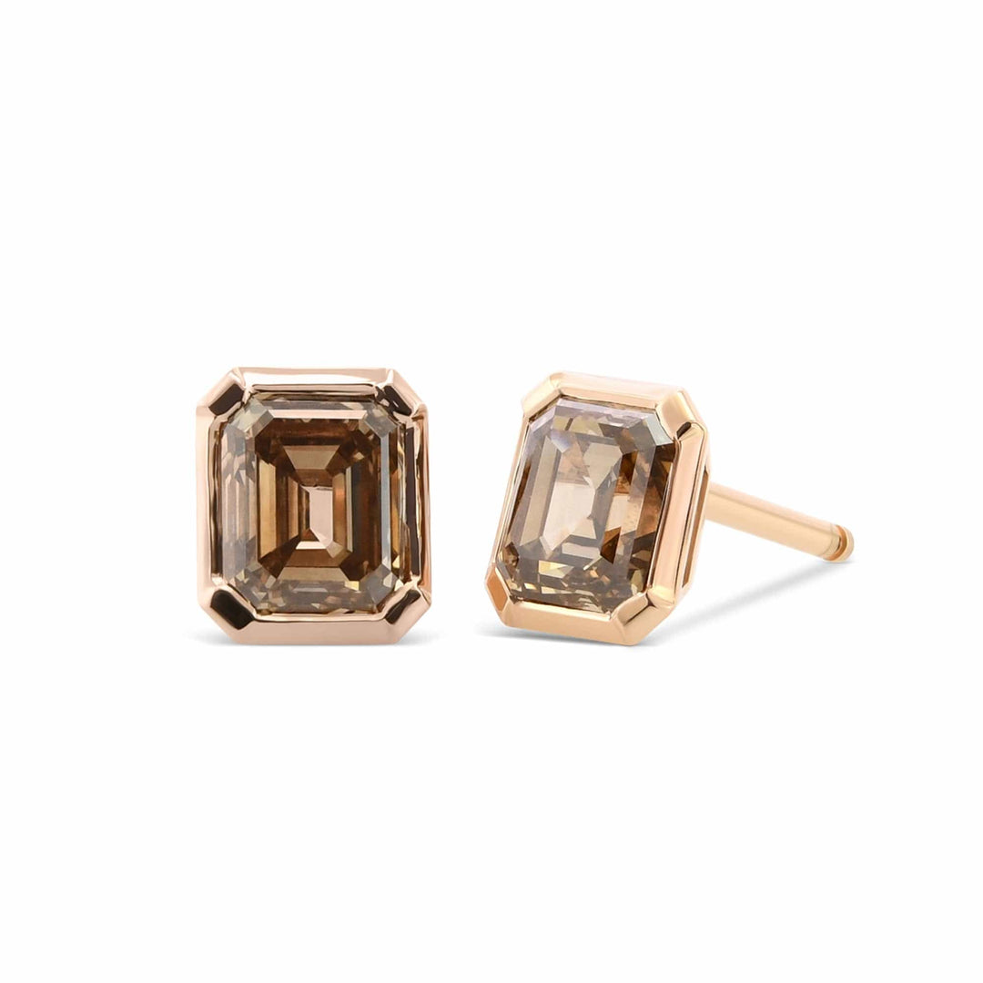 LEIBISH 1.03ct Fancy Brown Emerald-Cut Diamond Stud Earrings Brand Earrings