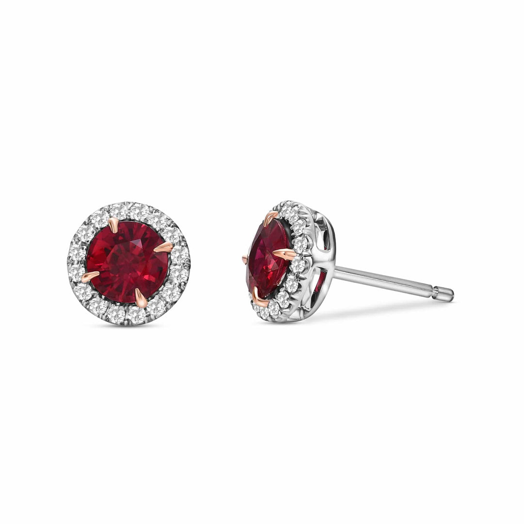 LEIBISH 1.71ct Round Red Ruby &amp; Diamond Halo Earrings Brand Earrings