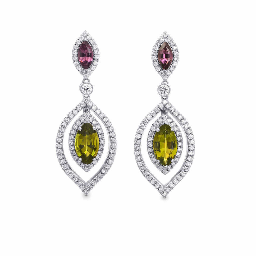 LEIBISH 2.78ct Tsavorite &amp; 0.82ct Tourmaline Diamond Drop Earrings Brand Earrings