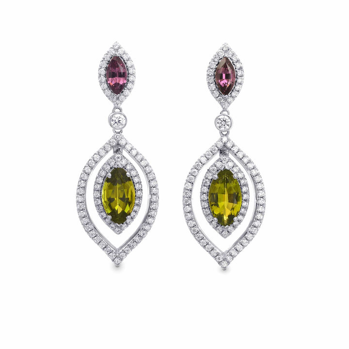 LEIBISH 2.78ct Tsavorite &amp; 0.82ct Tourmaline Diamond Drop Earrings Brand Earrings