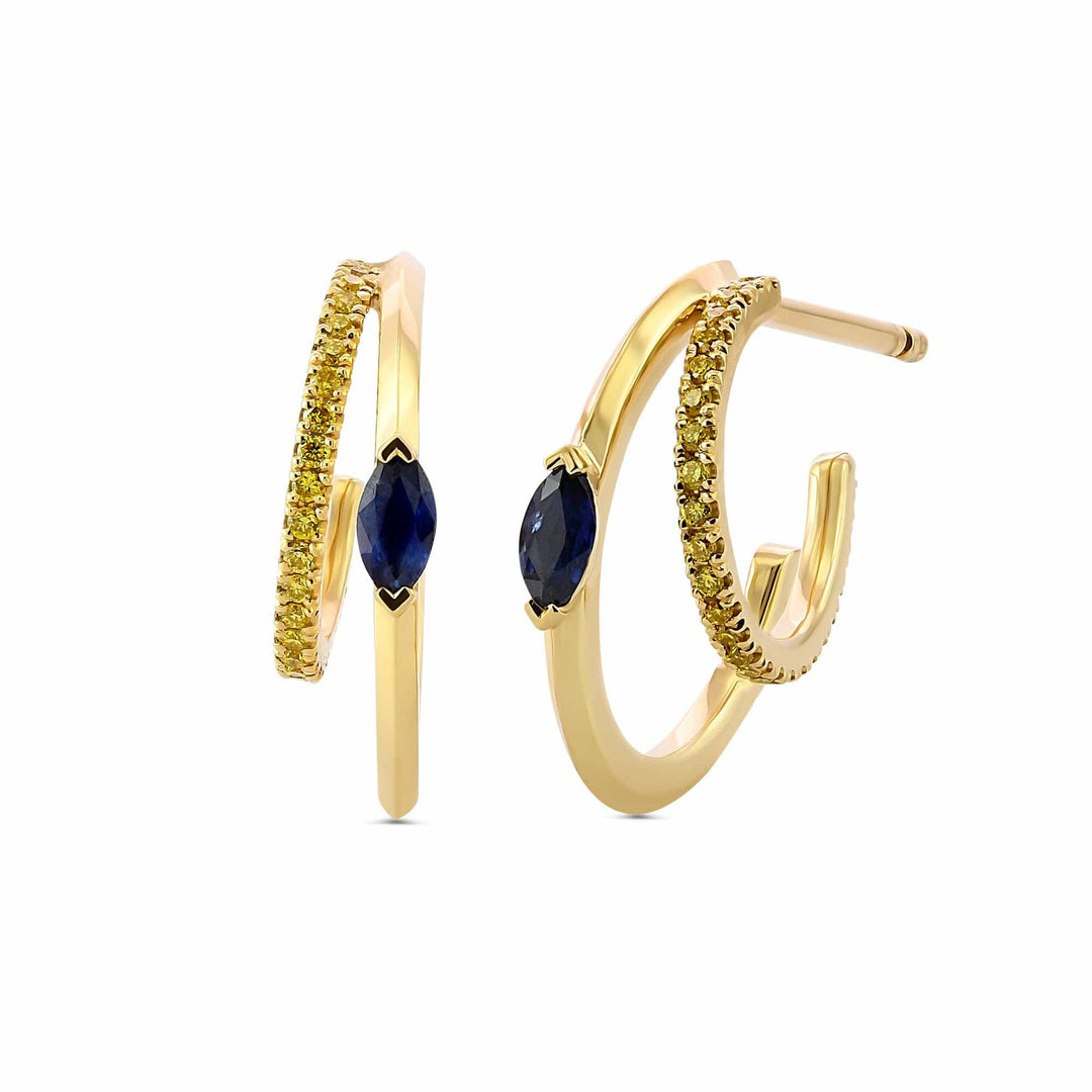 LEIBISH Blue Sapphire &amp; Fancy Vivid Yellow Diamond Hoop Earrings Brand Earrings